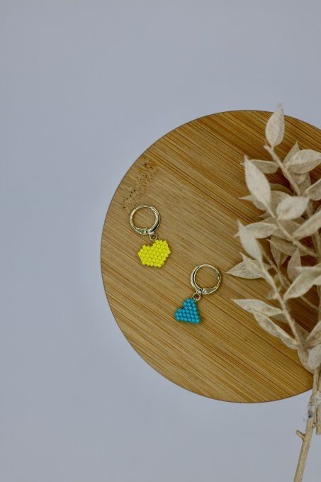 Marqueurs tissés à la main - Coeur turquoise & jaune